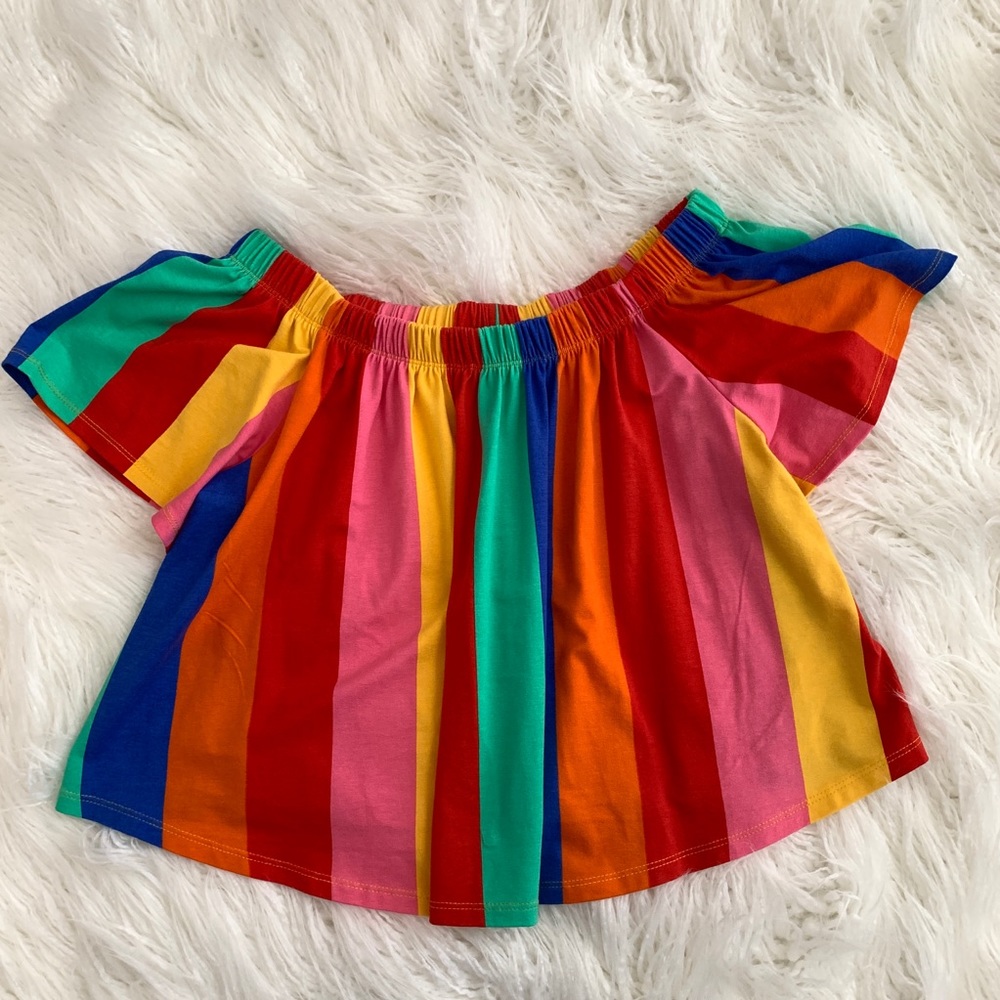 Rainbow stripe off the shoulder top